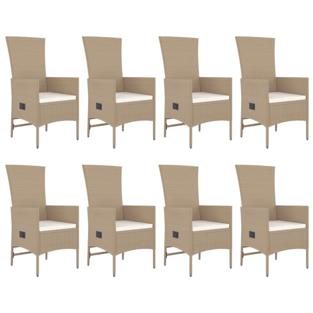 vidaXL 9-tlg. Garten-Essgruppe mit Kissen Beige Poly Rattan