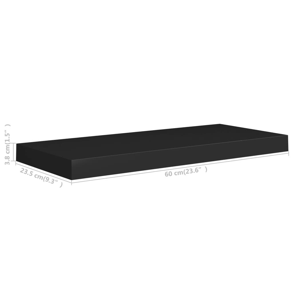 vidaXL Schweberegale 2 Stk. Schwarz 60x23,5x3,8cm MDF