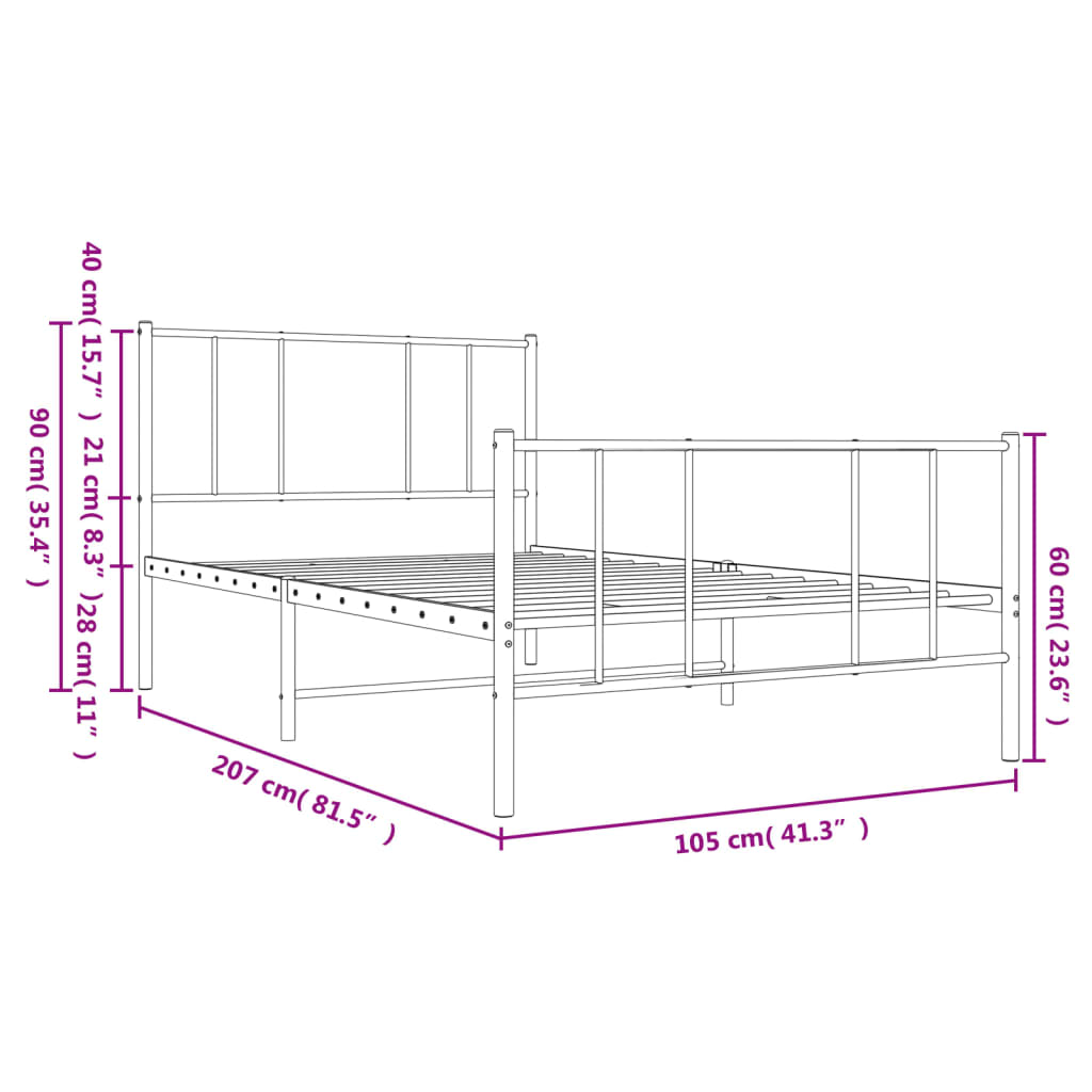 vidaXL Bettgestell mit Kopf- und Fußteil Metall Weiß 100x200 cm