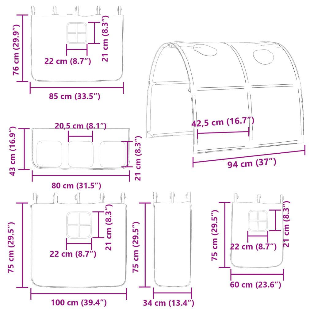 vidaXL Kinderhochbett mit Tunnel Rosa 90x190 cm Massivholz Kiefer