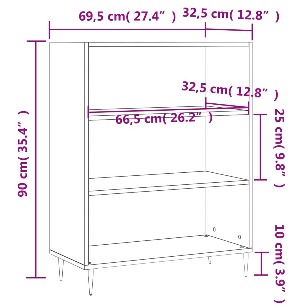 vidaXL Bücherregal Weiß 69,5x32,5x90 cm Holzwerkstoff