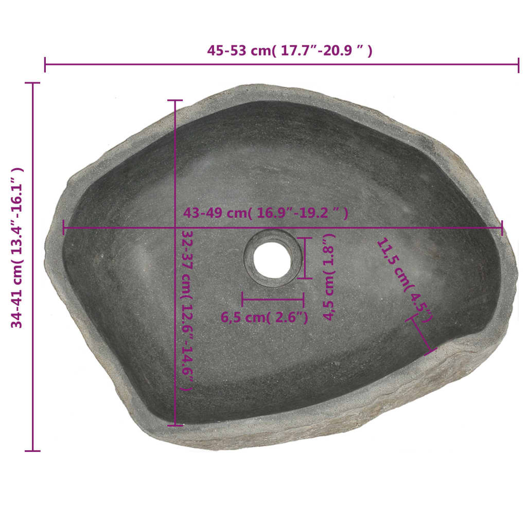 vidaXL Waschbecken Flussstein Oval (45-53)x(34-41) cm