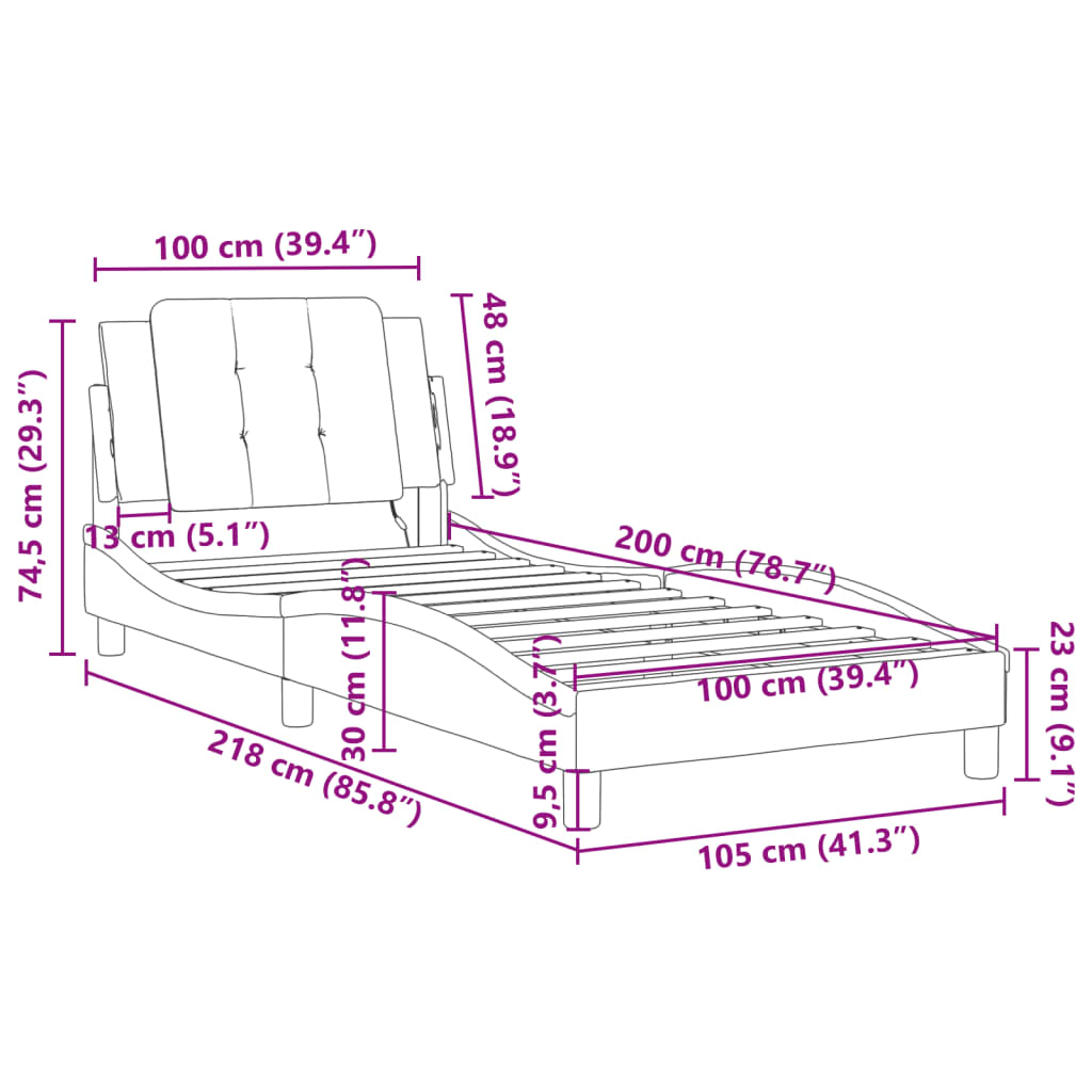 vidaXL Bettgestell mit Kopfteil Schwarz 100x200 cm Kunstleder