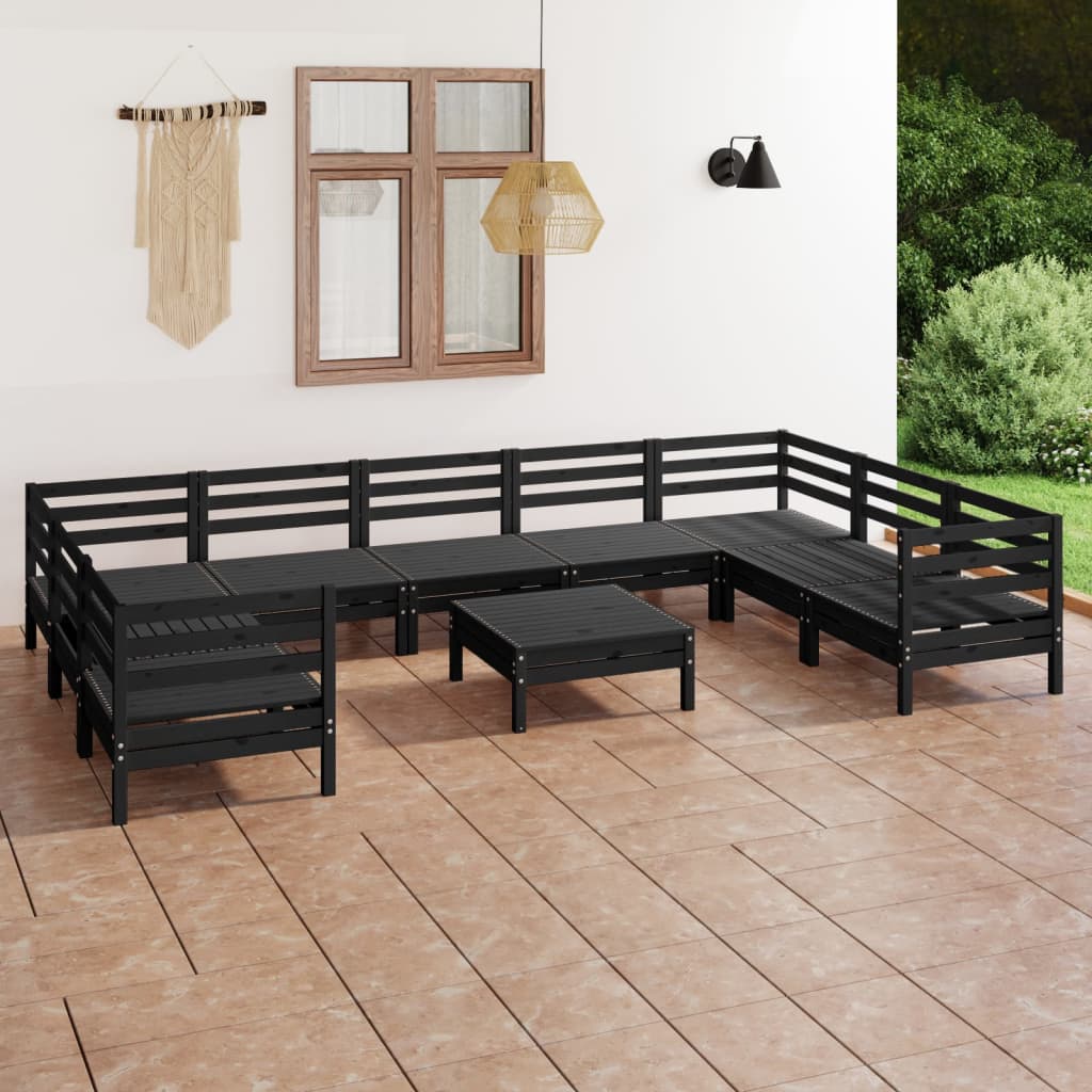 vidaXL 10-tlg. Garten-Lounge-Set Schwarz Massivholz Kiefer