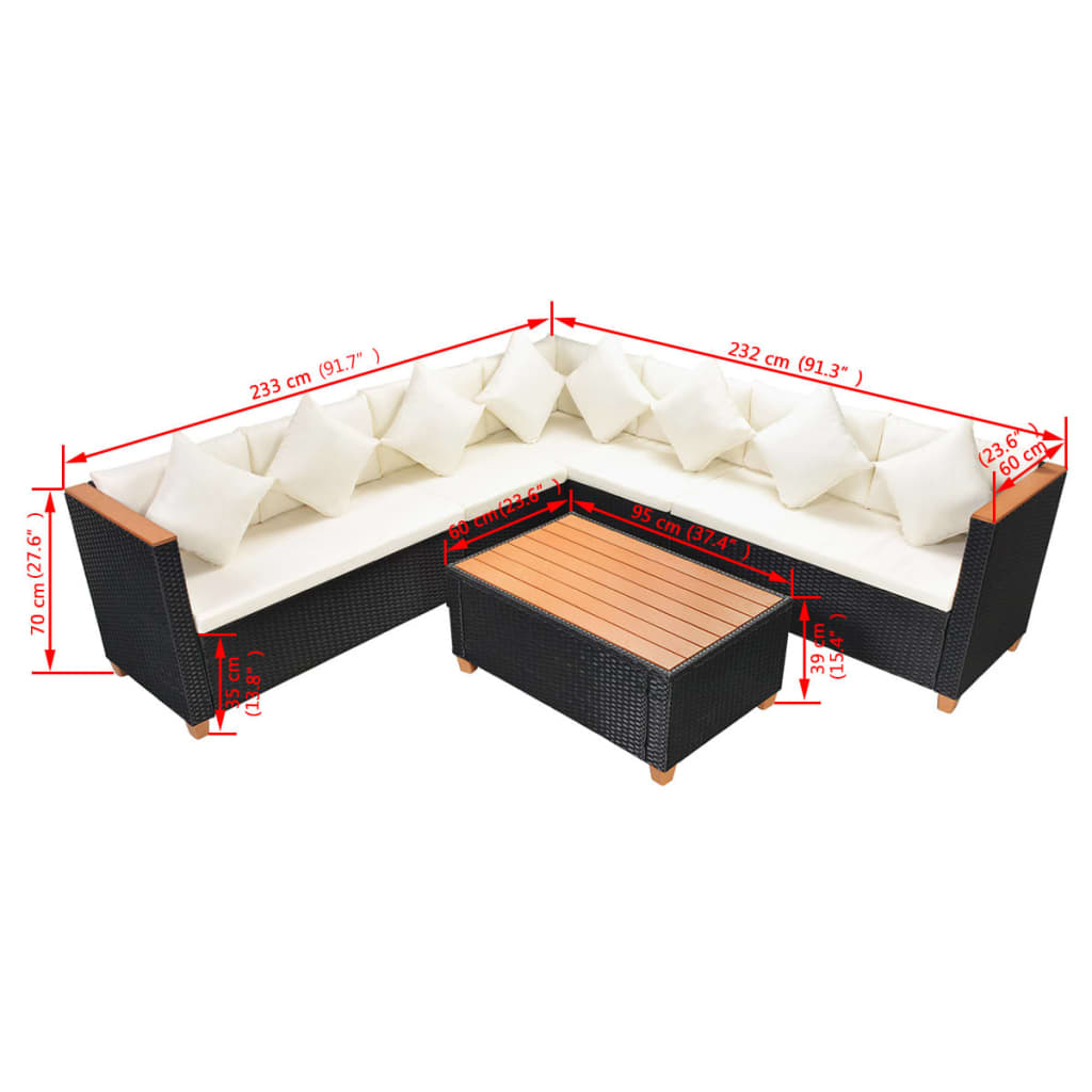 vidaXL 5-tlg. Garten-Lounge-Set mit Auflagen Poly Rattan Schwarz