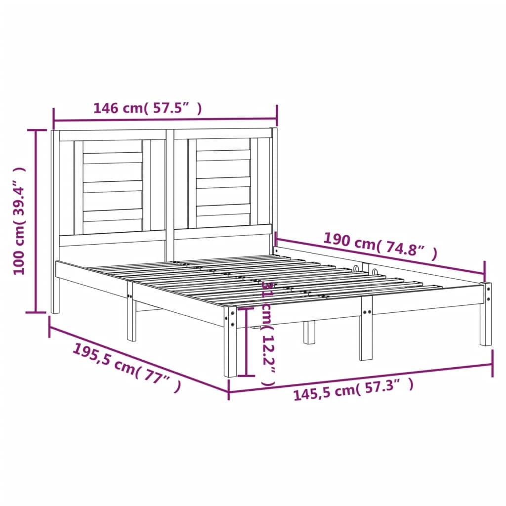 vidaXL Massivholzbett Schwarz Kiefer 140x190 cm