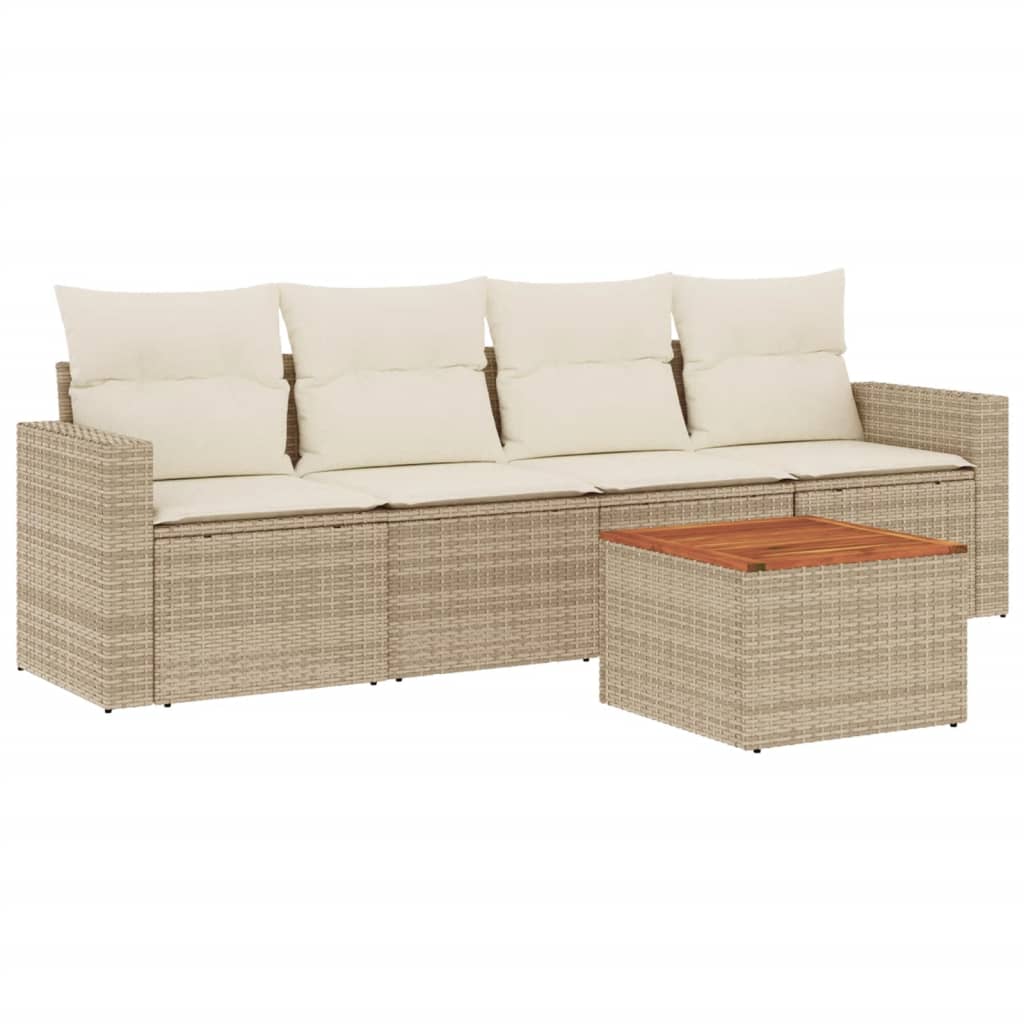 vidaXL 5-tlg. Garten-Sofagarnitur mit Kissen Beige Poly Rattan