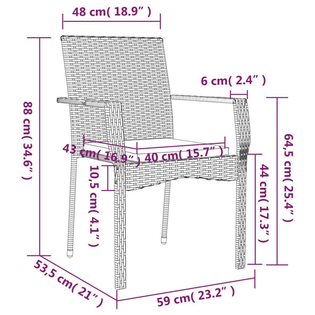 vidaXL 3-tlg. Garten-Essgruppe mit Kissen Schwarz und Grau Poly Rattan