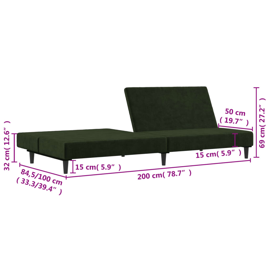 vidaXL Schlafsofa 2-Sitzer Dunkelgrün Samt