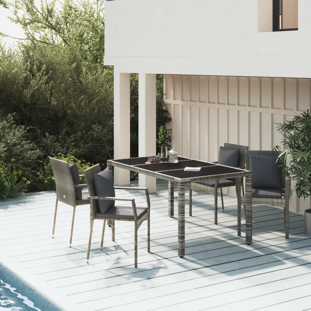 vidaXL 5-tlg. Garten-Essgruppe mit Kissen Grau Poly Rattan