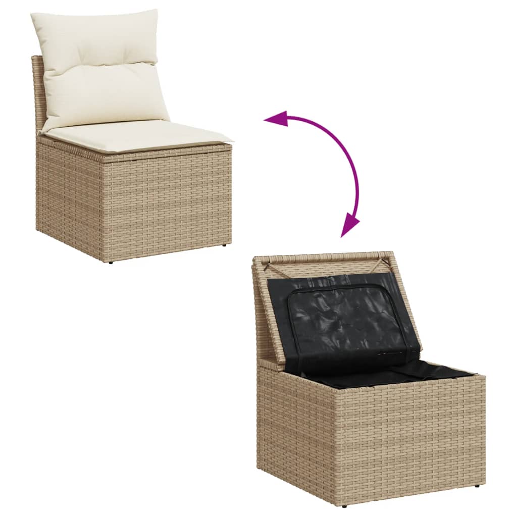 vidaXL 13-tlg. Garten-Sofagarnitur mit Kissen Beige Poly Rattan