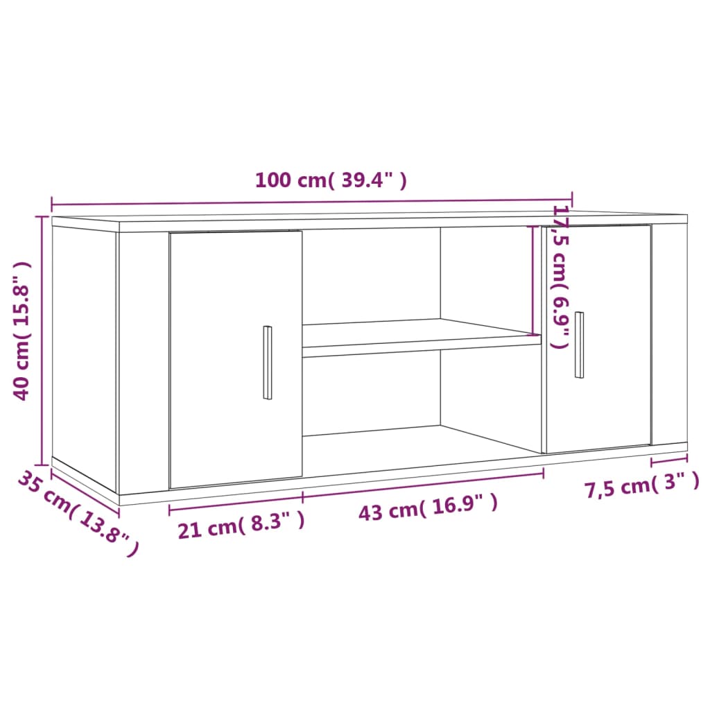 vidaXL TV-Schrank Grau Sonoma 100x35x40 cm Holzwerkstoff