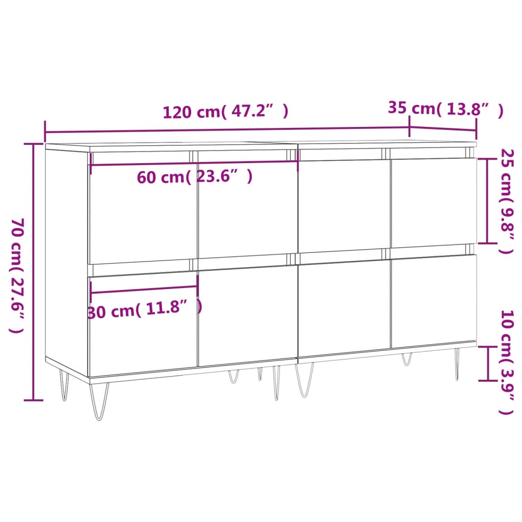 vidaXL Sideboards 2 Stk. Schwarz Holzwerkstoff