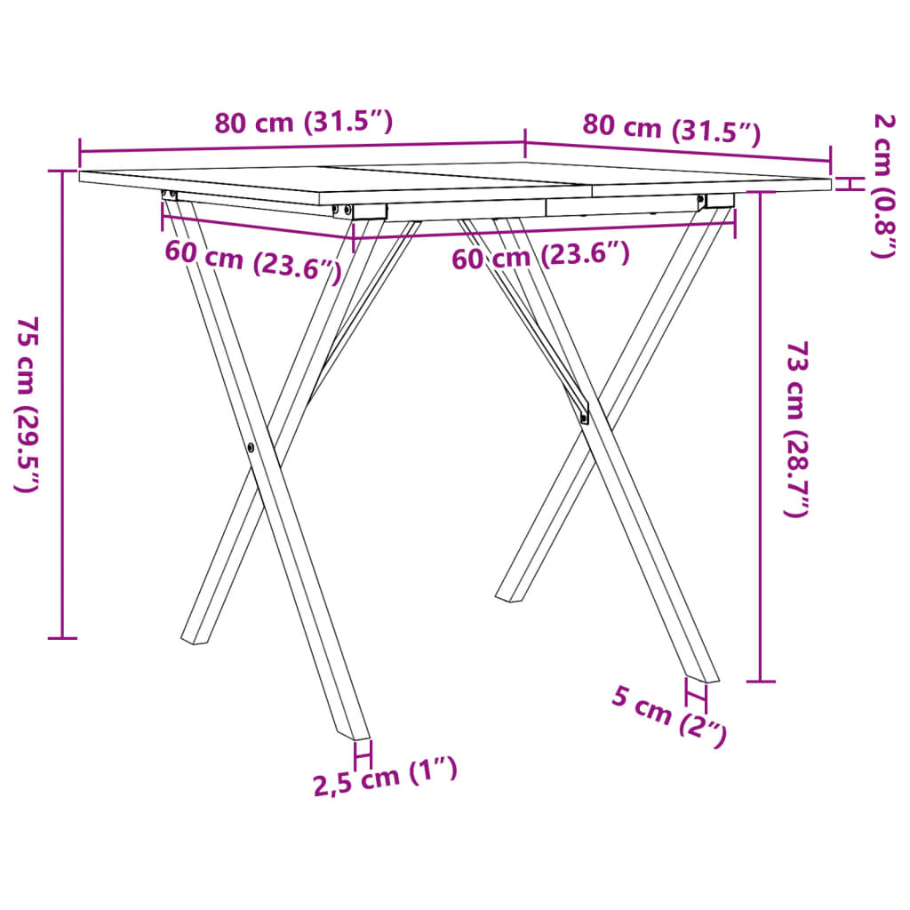 vidaXL Esstisch X-Gestell 80x80x75 cm Massivholz Kiefer und Gusseisen