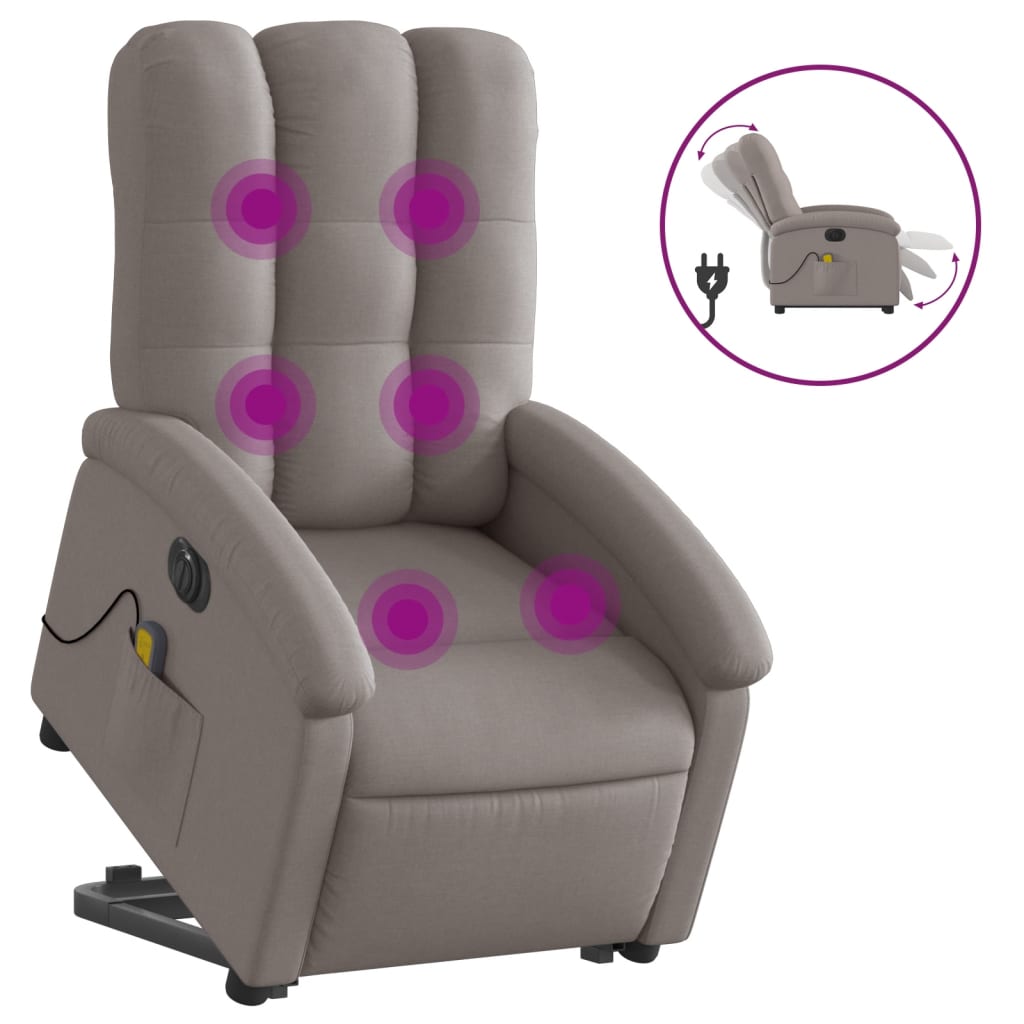 vidaXL Elektrischer Massagesessel mit Aufstehhilfe Taupe Stoff