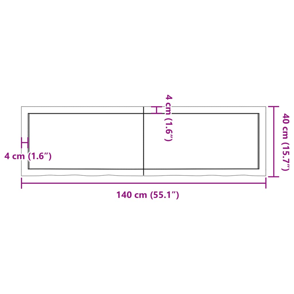 vidaXL Waschtischplatte 140x40x(2-6) cm Massivholz Unbehandelt