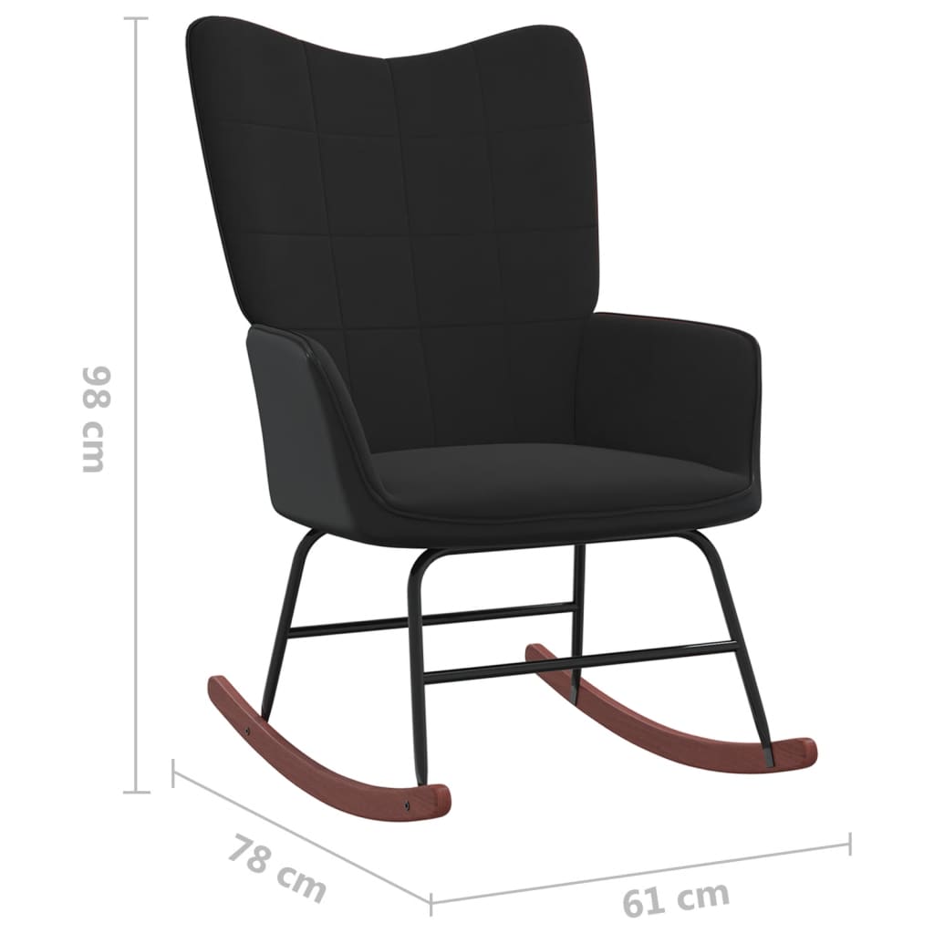 vidaXL Schaukelstuhl mit Hocker Schwarz Samt und PVC