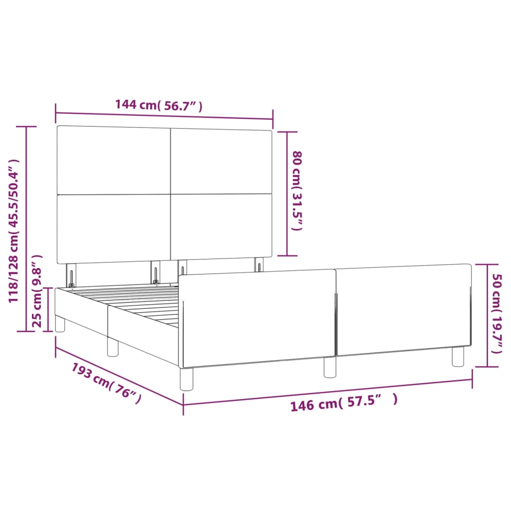 vidaXL Bettgestell mit Kopfteil Schwarz 140x190 cm Stoff