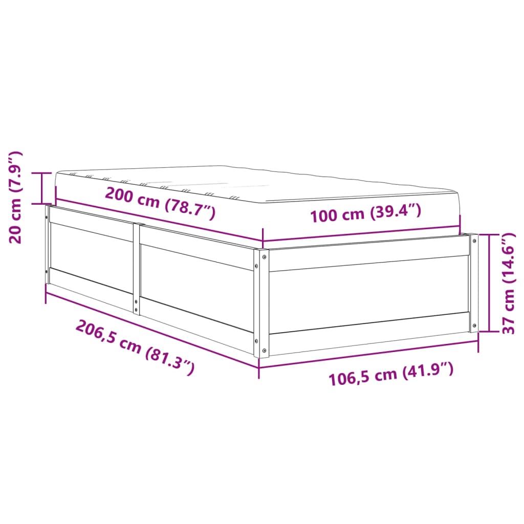 vidaXL Bett mit Matratze 100x200 cm Massivholz Kiefer