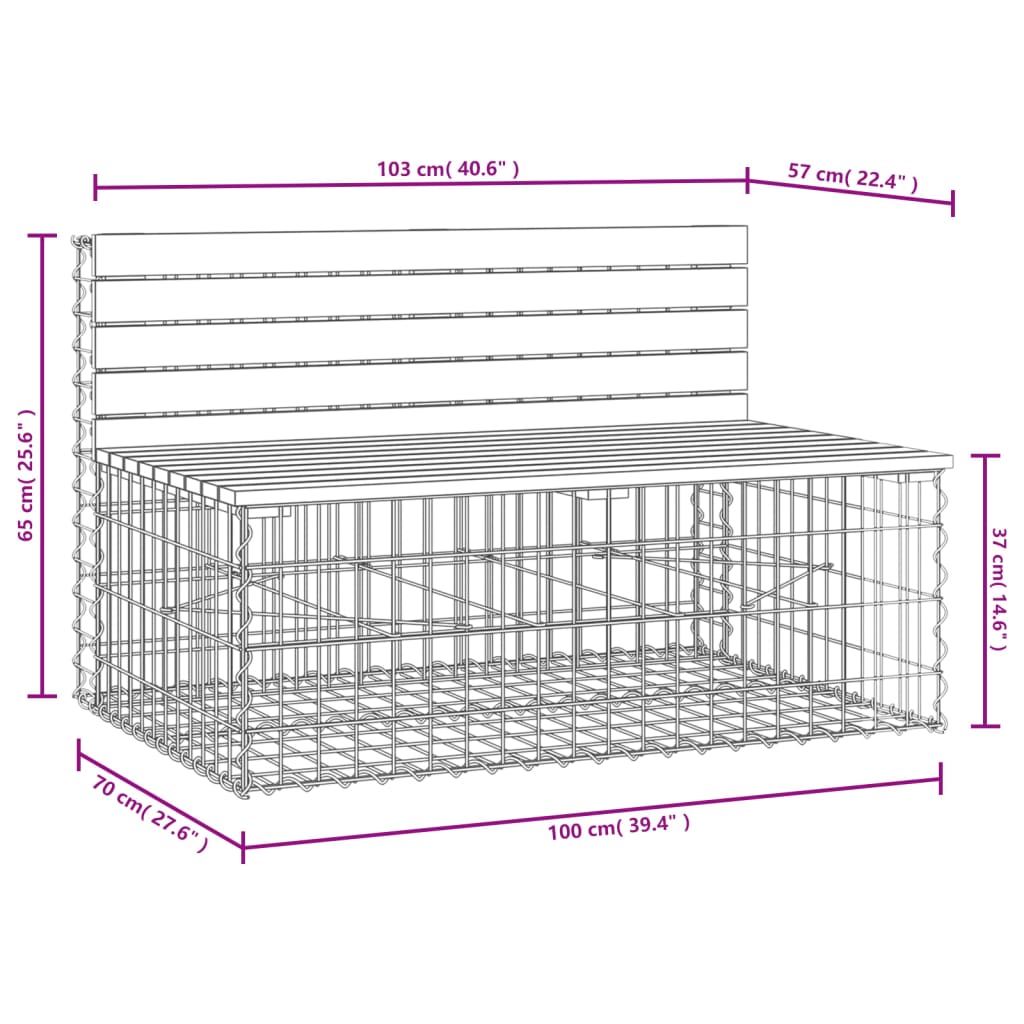 vidaXL Gartenbank aus Gabionen 103x70x65 cm Massivholz Kiefer