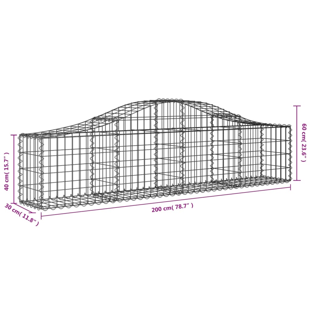 vidaXL Gabionen mit Hochbogen 7 Stk. 200x30x40/60 cm Verzinktes Eisen