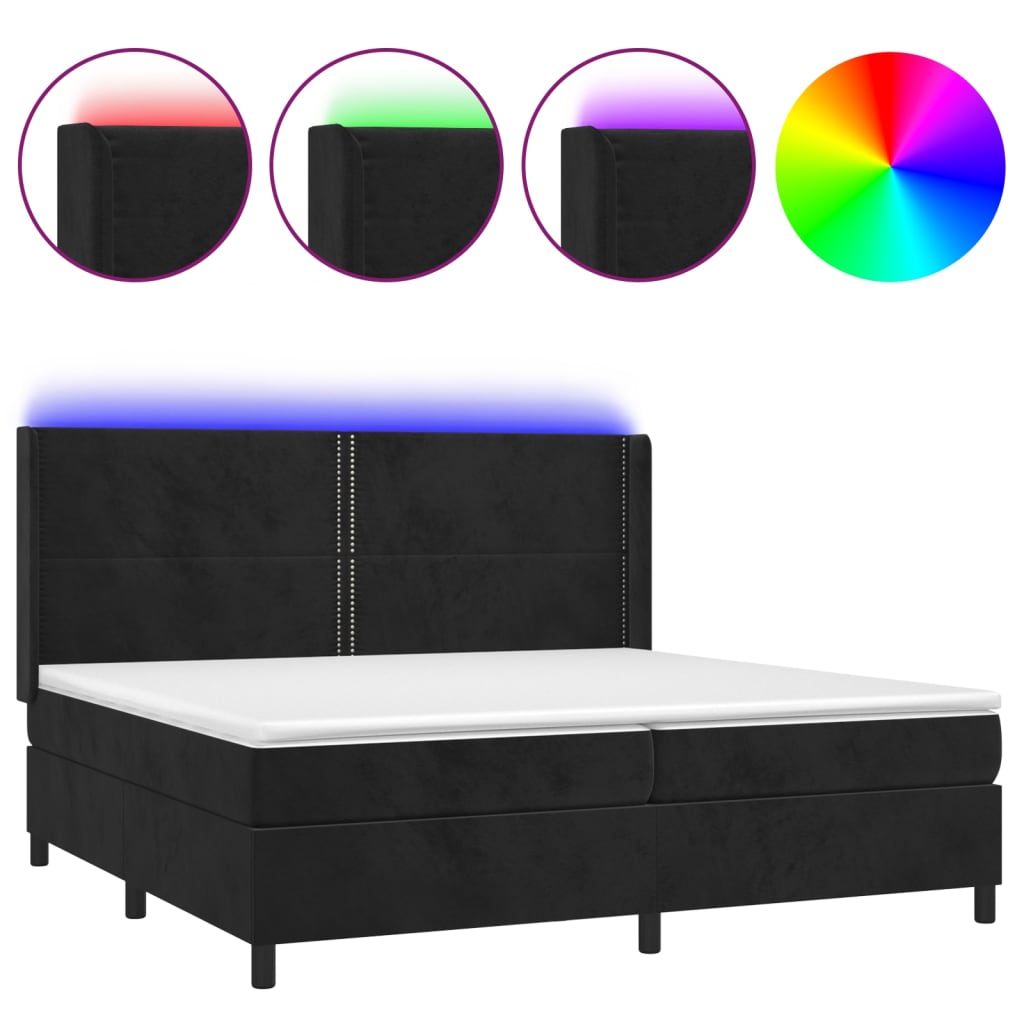 vidaXL Boxspringbett mit Matratze & LED Schwarz 200x200 cm Samt