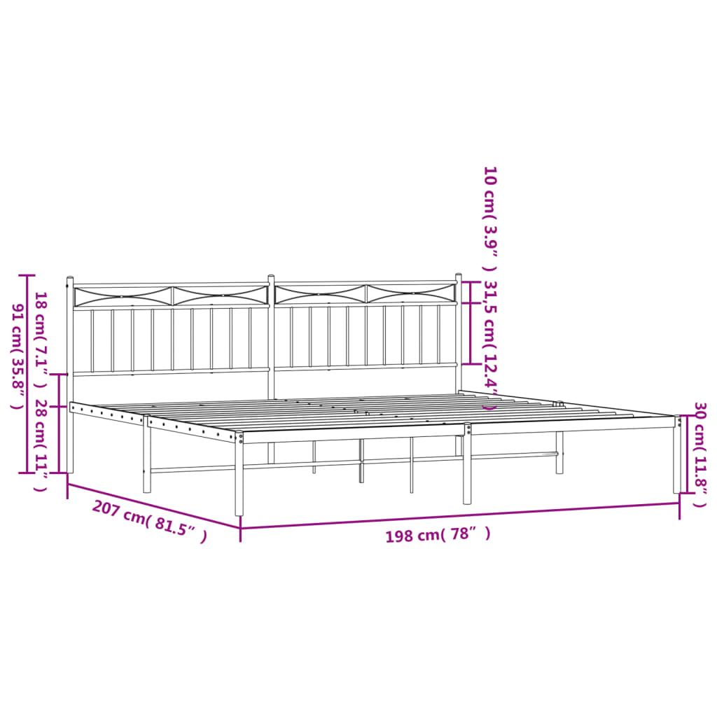 vidaXL Bettgestell mit Kopfteil Metall Weiß 193x203 cm