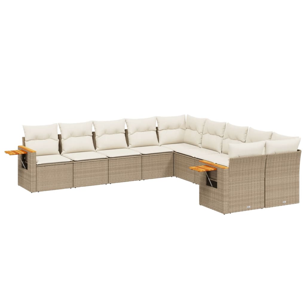 vidaXL 10-tlg. Garten-Sofagarnitur mit Kissen Beige Poly Rattan