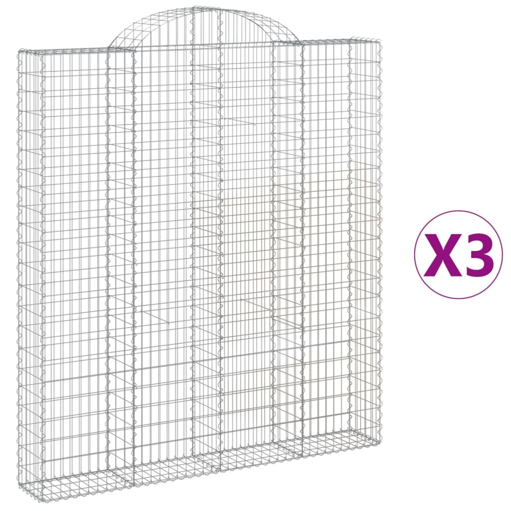 vidaXL Gabionen mit Hochbogen 3 Stk. 200x30x220/240cm Verzinktes Eisen