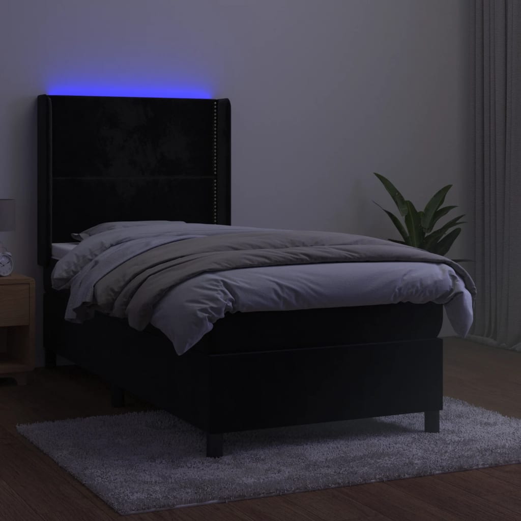 vidaXL Boxspringbett mit Matratze & LED Schwarz 80x200 cm Samt