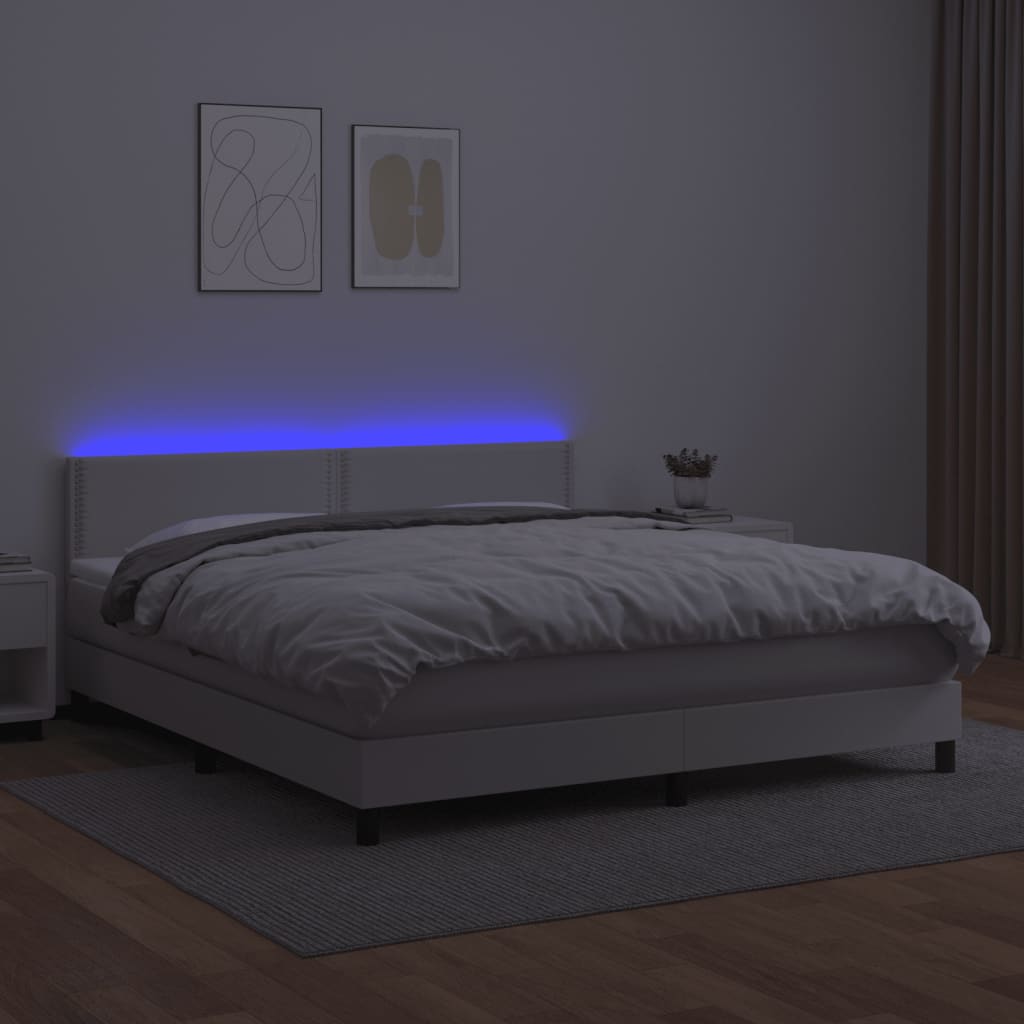 vidaXL Boxspringbett mit Matratze & LED Weiß 180x200 cm Kunstleder