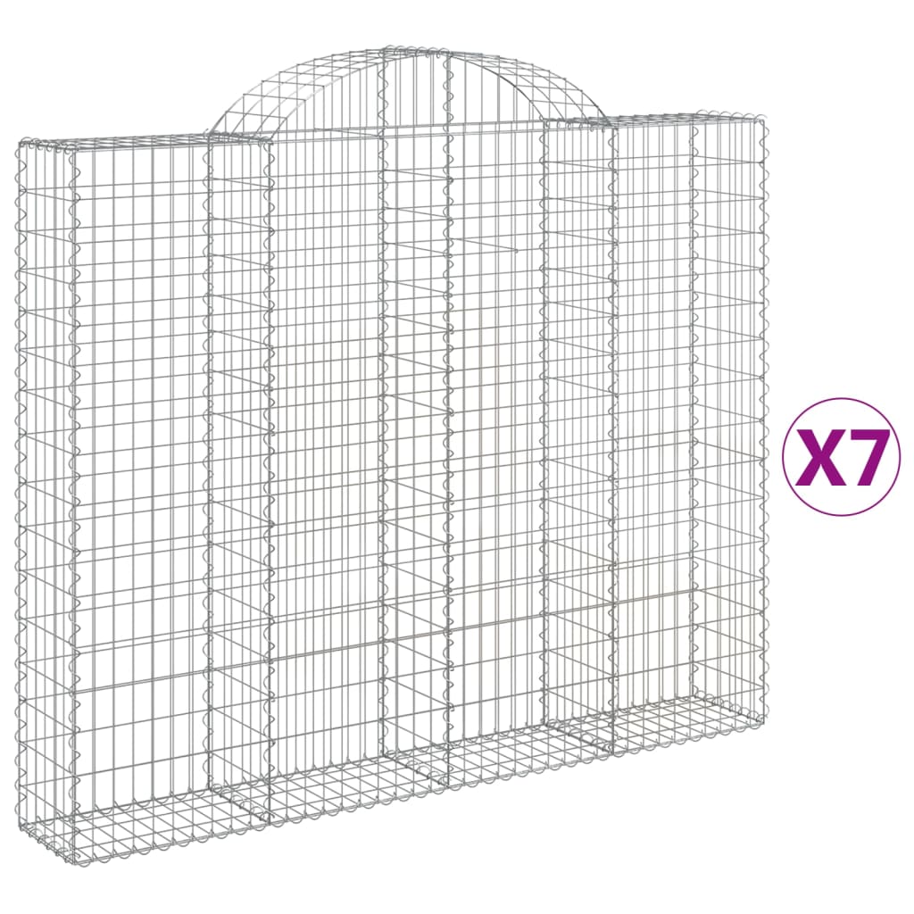 vidaXL Gabionen mit Hochbogen 7 Stk. 200x30x160/180cm Verzinktes Eisen