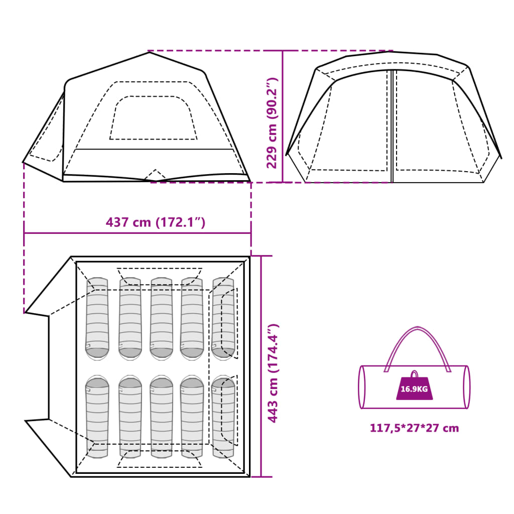 vidaXL Familienzelt 10 Personen Grün Quick Release Wasserdicht