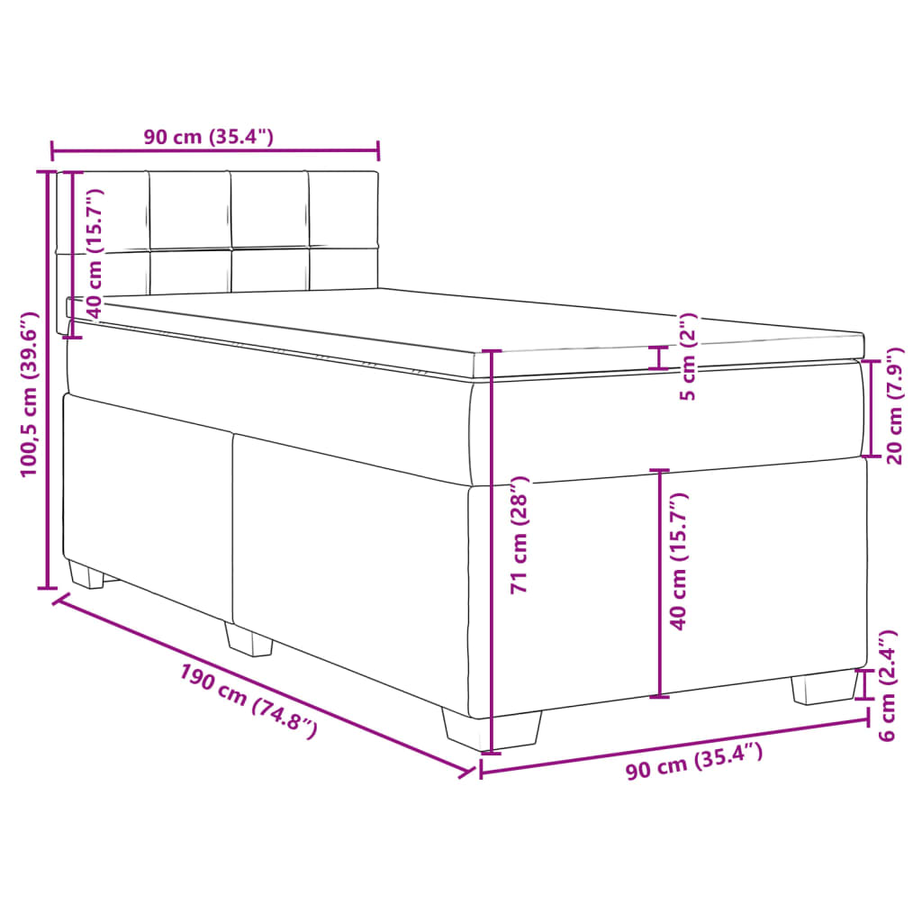 vidaXL Boxspringbett mit Matratze Schwarz 90x190 cm Stoff