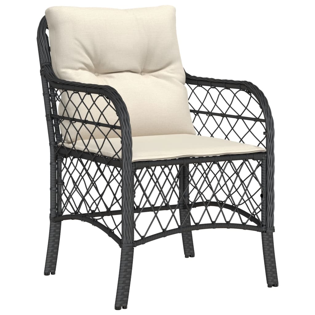 vidaXL 3-tlg. Bistro-Set mit Kissen Schwarz Poly Rattan