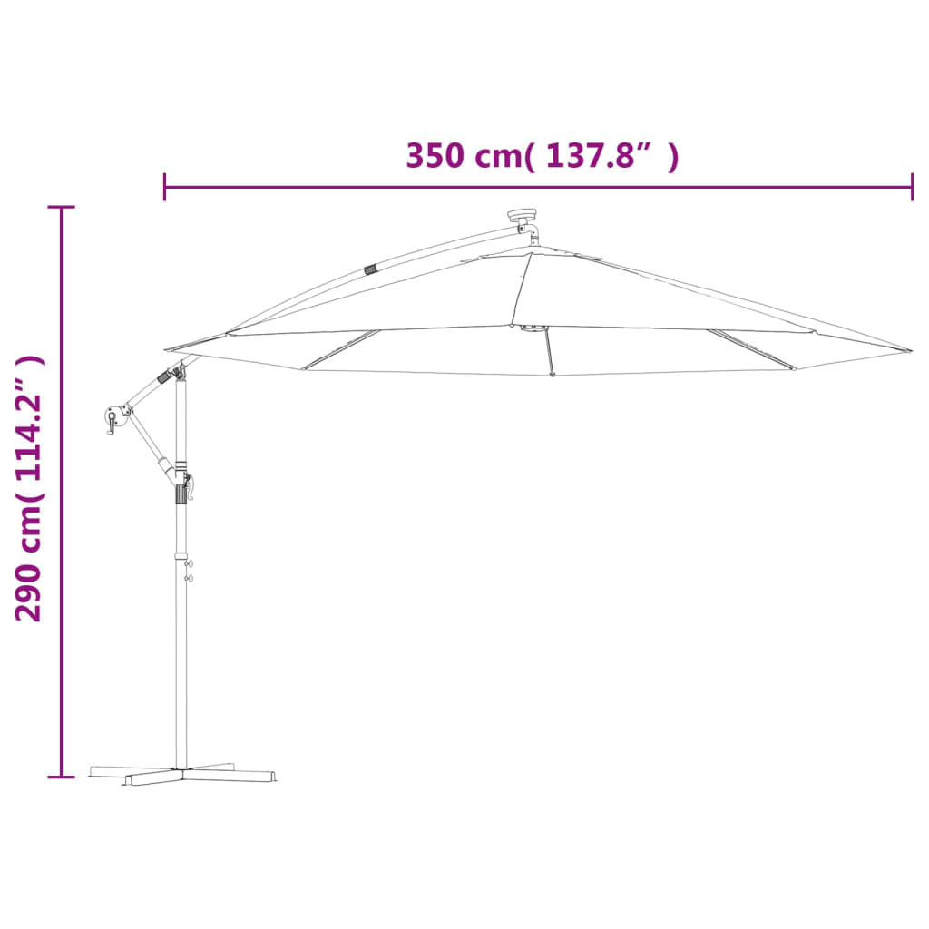 vidaXL Ampelschirm mit LED-Beleuchtung und Metall-Mast 350 cm Sandweiß