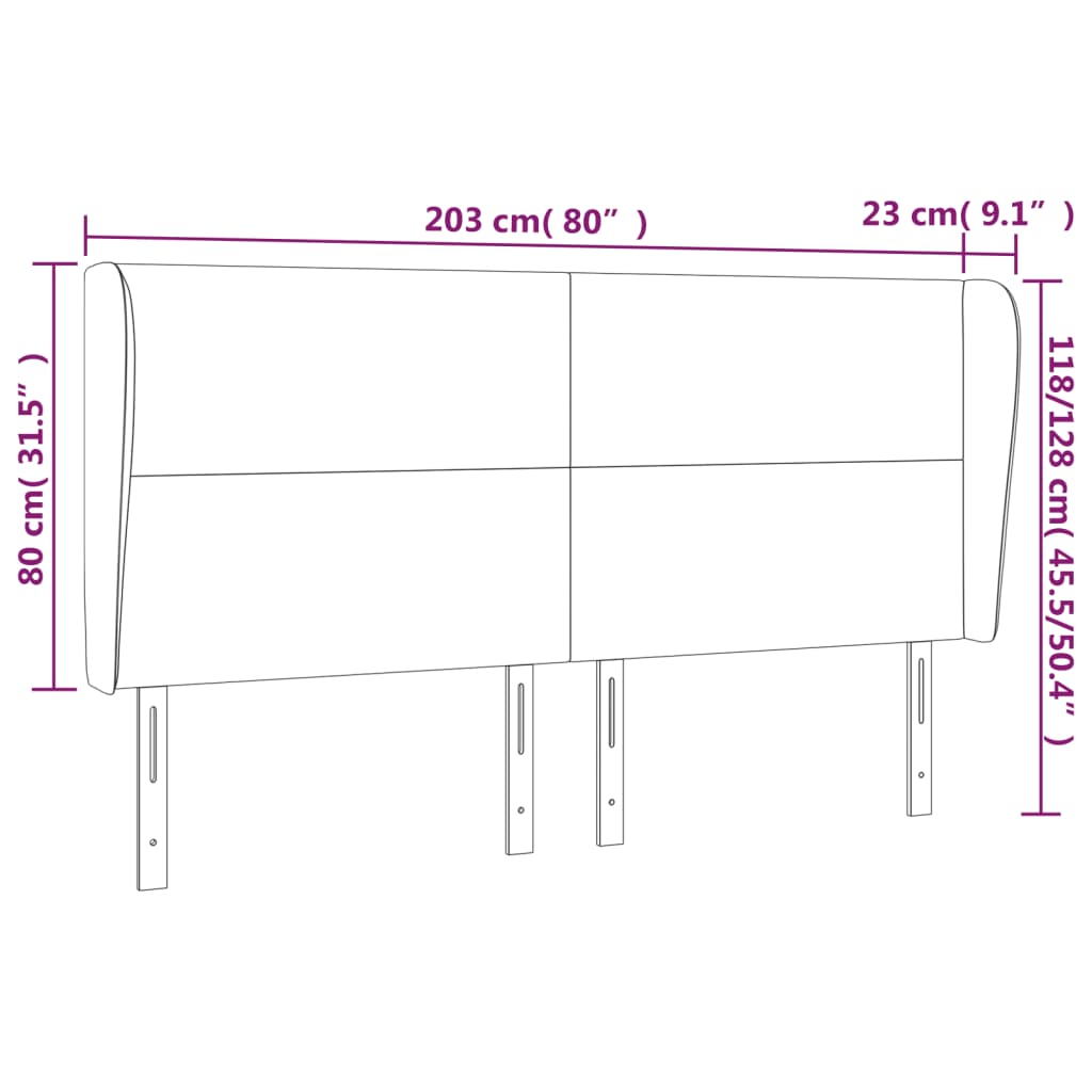 vidaXL Kopfteil mit Ohren Blau 203x23x118/128 cm Stoff