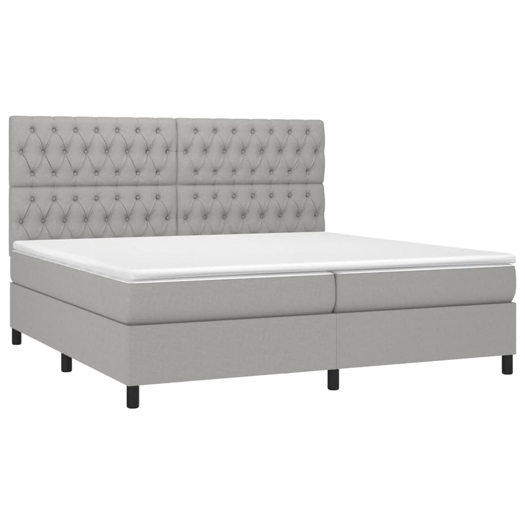 vidaXL Boxspringbett mit Matratze & LED Hellgrau 200x200 cm Stoff