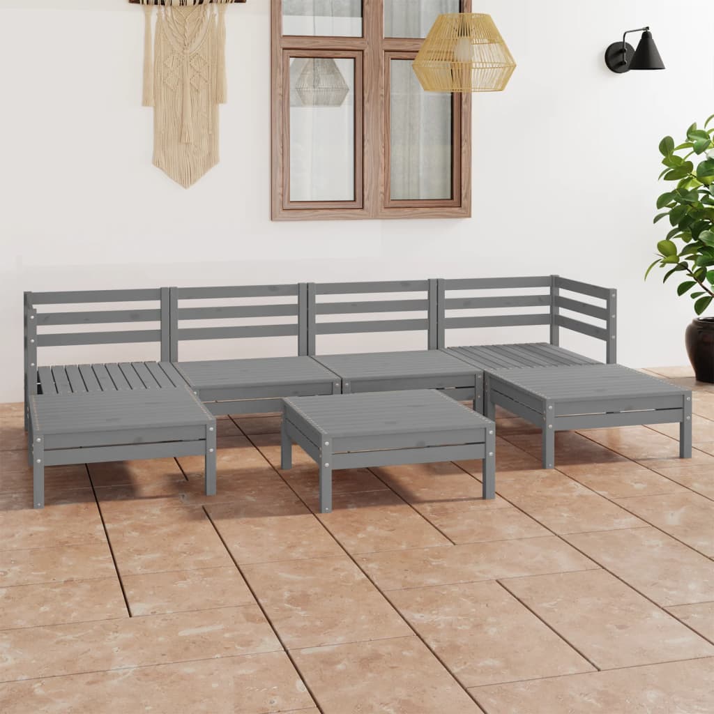 vidaXL 7-tlg. Garten-Lounge-Set Grau Massivholz Kiefer