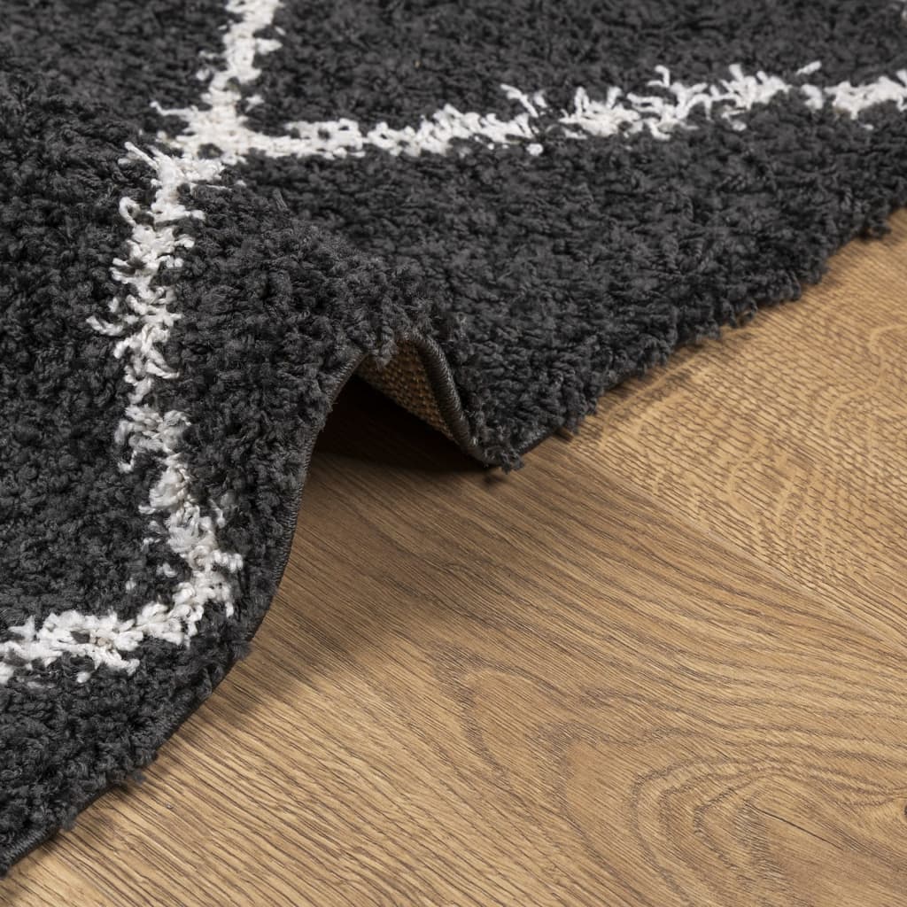 vidaXL Teppich Shaggy Hochflor Modern Schwarz und Creme 240x240 cm