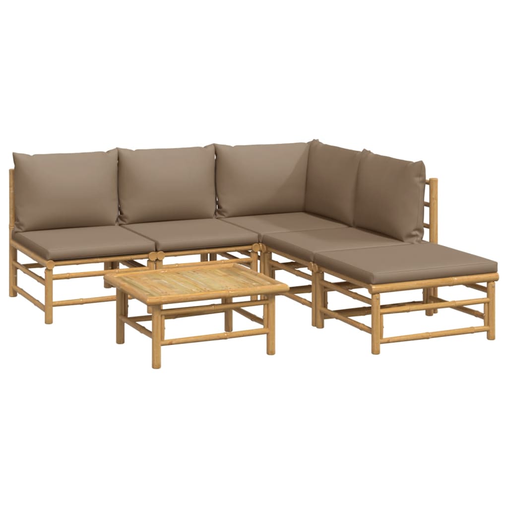 vidaXL 6-tlg. Garten-Lounge-Set mit Kissen Taupe Bambus