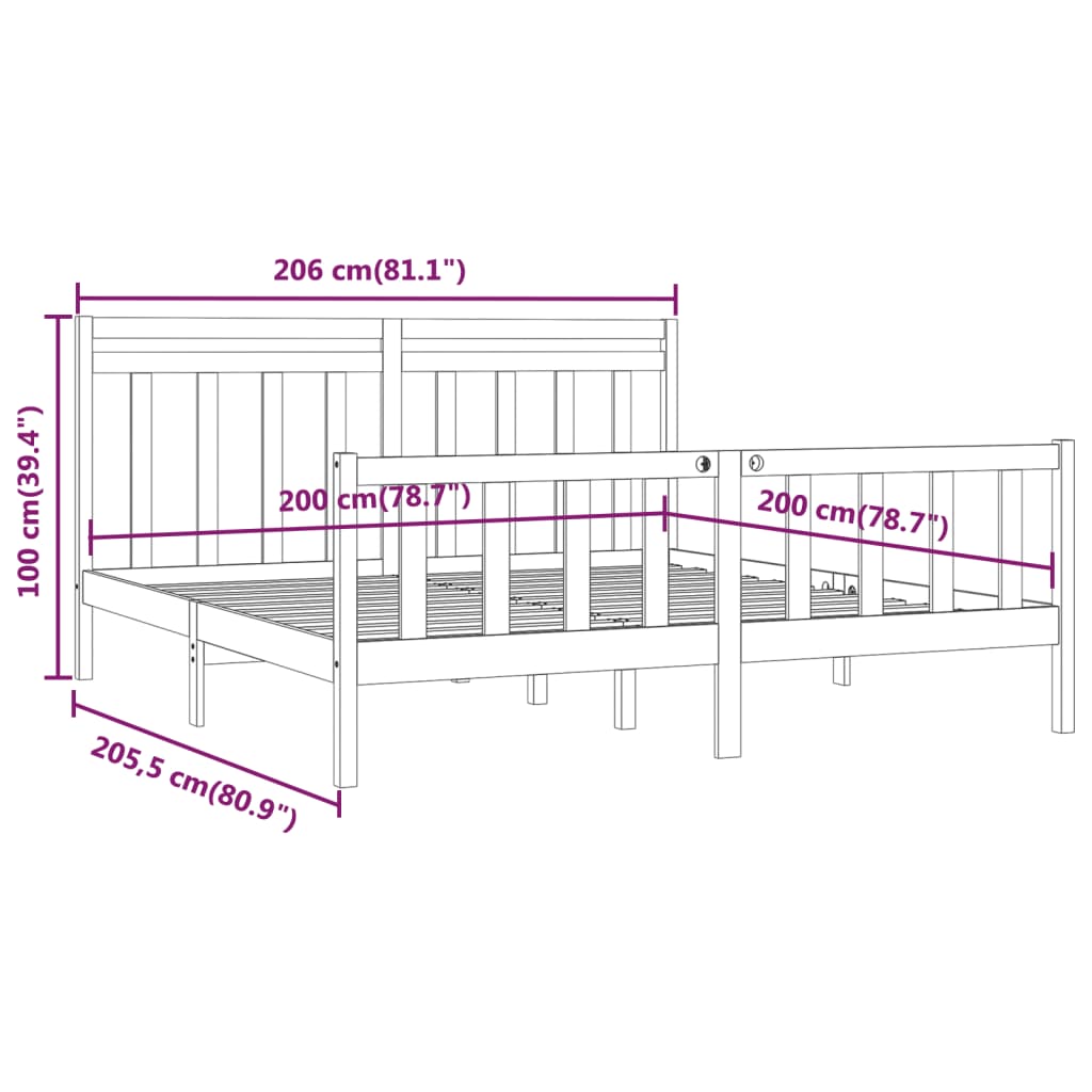 vidaXL Massivholzbett Schwarz Kiefer 200x200 cm