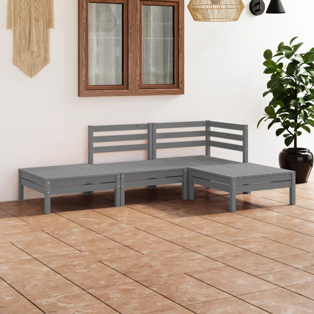 vidaXL 4-tlg. Garten-Lounge-Set Grau Massivholz Kiefer