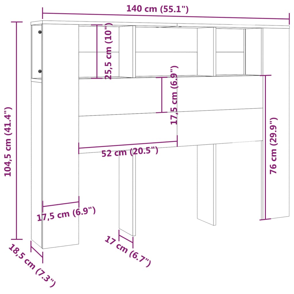 vidaXL Kopfteil mit Ablagen Sonoma-Eiche 140x18,5x104,5 cm