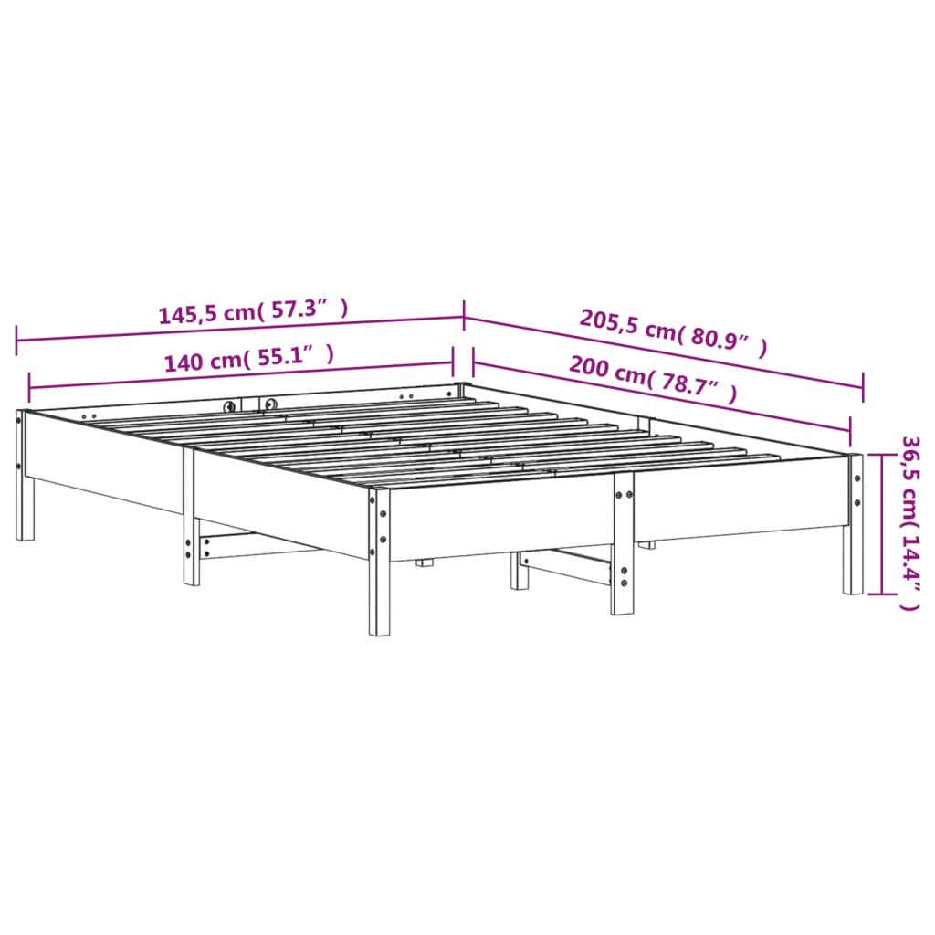 vidaXL Massivholzbett ohne Matratze Weiß 140x200 cm Kiefernholz