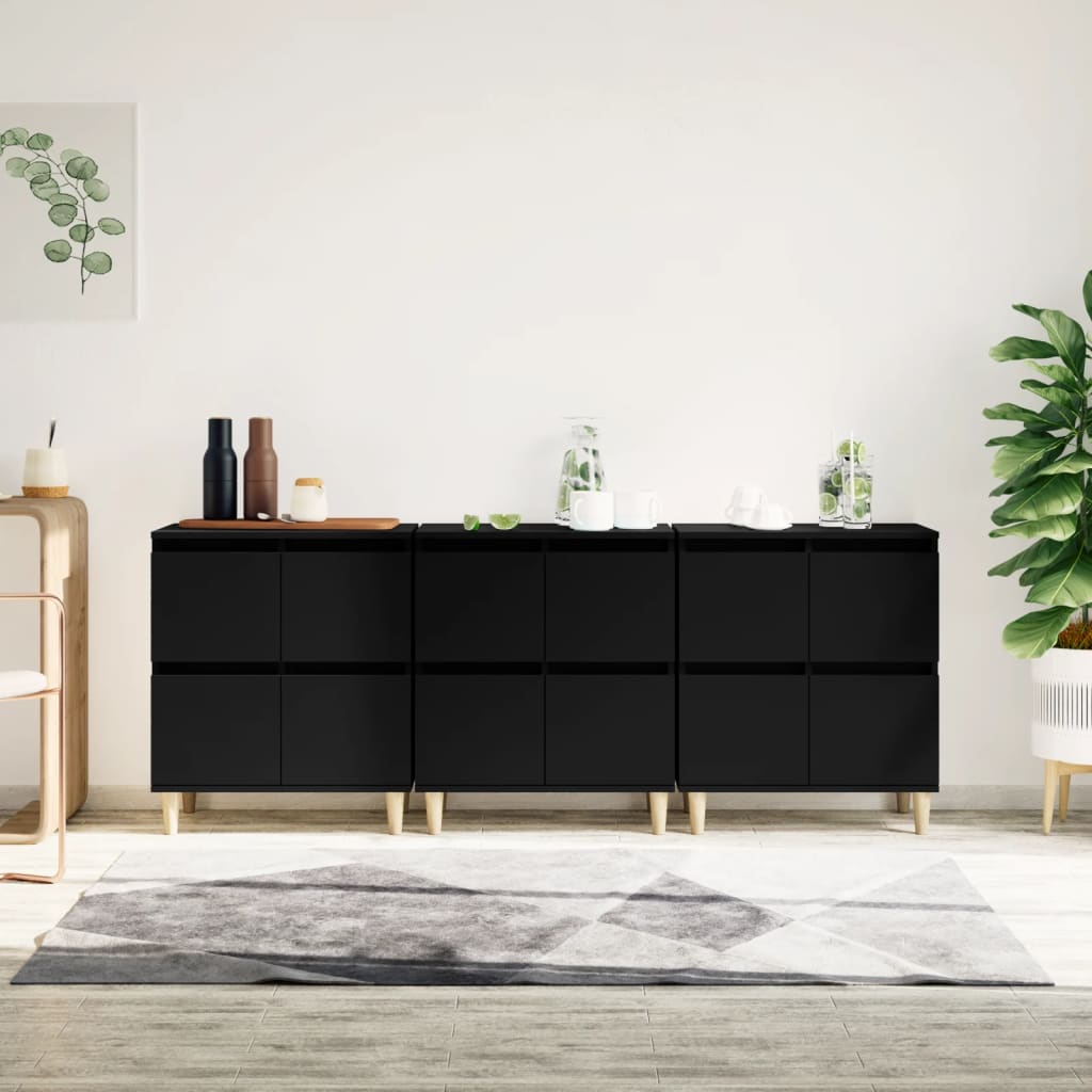 vidaXL Sideboards 3 Stk. Schwarz 60x35x70 cm Holzwerkstoff