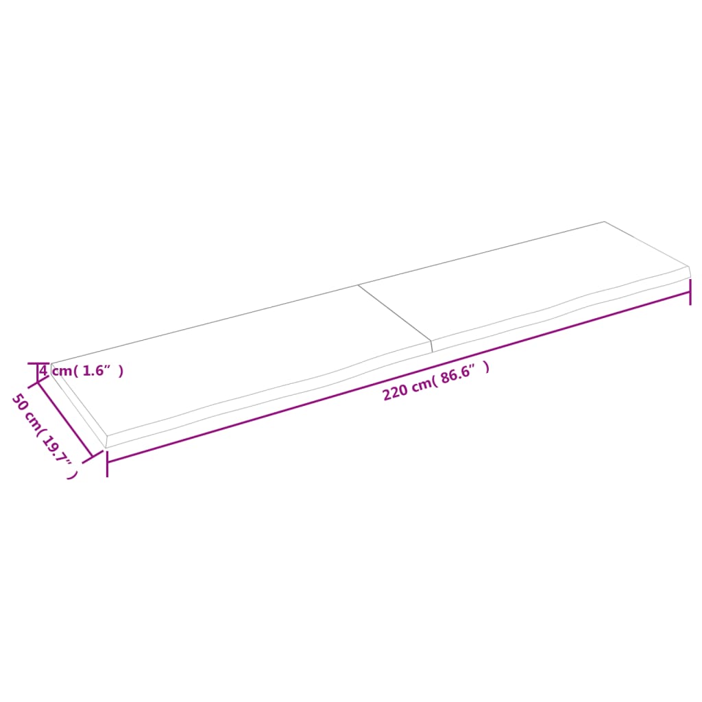 vidaXL Waschtischplatte 220x50x(2-4) cm Massivholz Unbehandelt