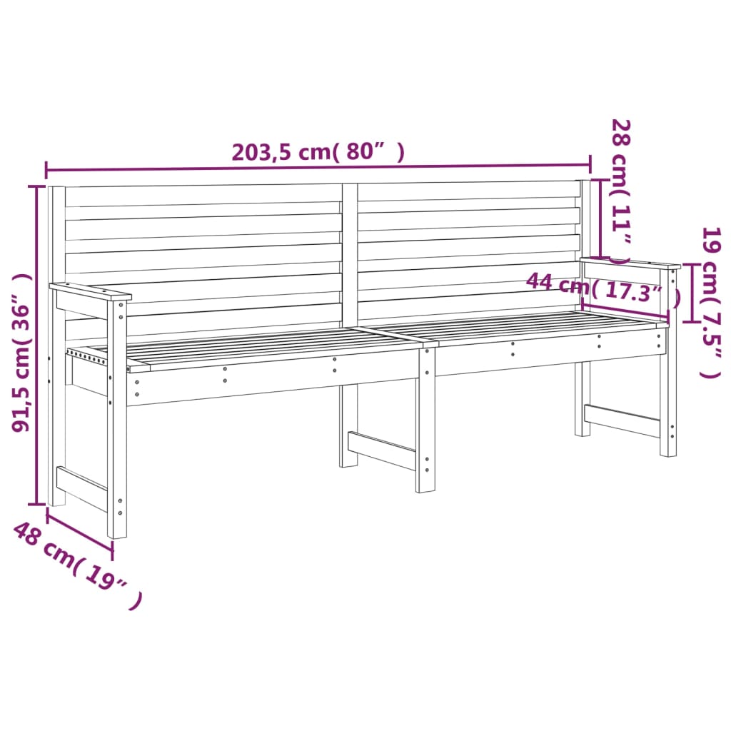 vidaXL Gartenbank Honigbraun 203,5x48x91,5 cm Massivholz Kiefer