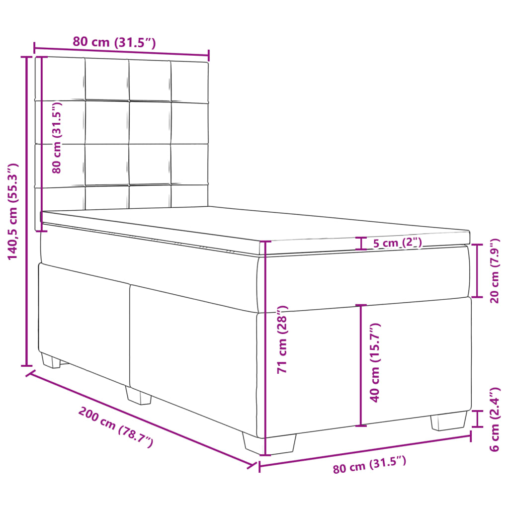 vidaXL Boxspringbett mit Matratze Rosa 80x200 cm Samt