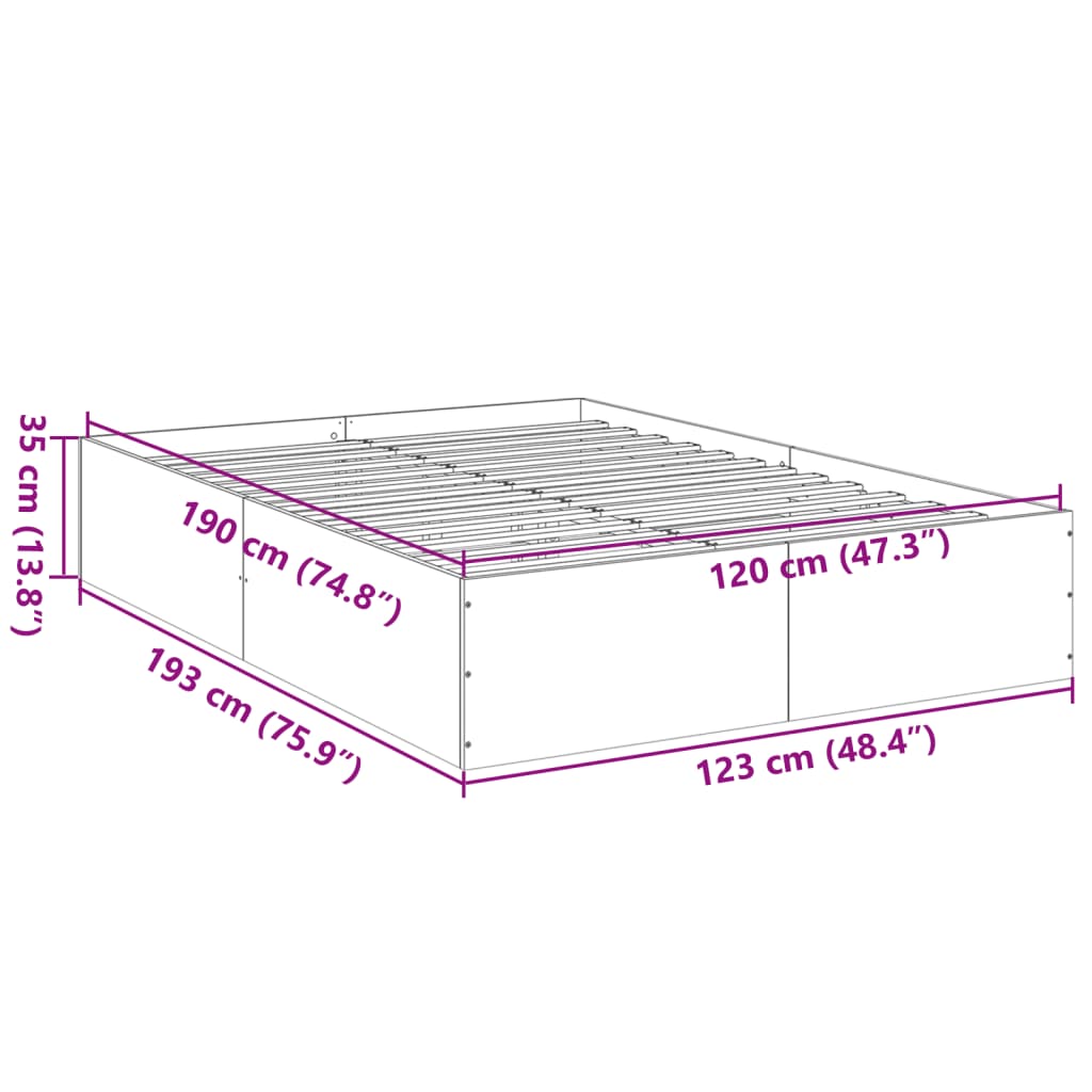 vidaXL Bettgestell Räuchereiche 120x190 cm Holzwerkstoff